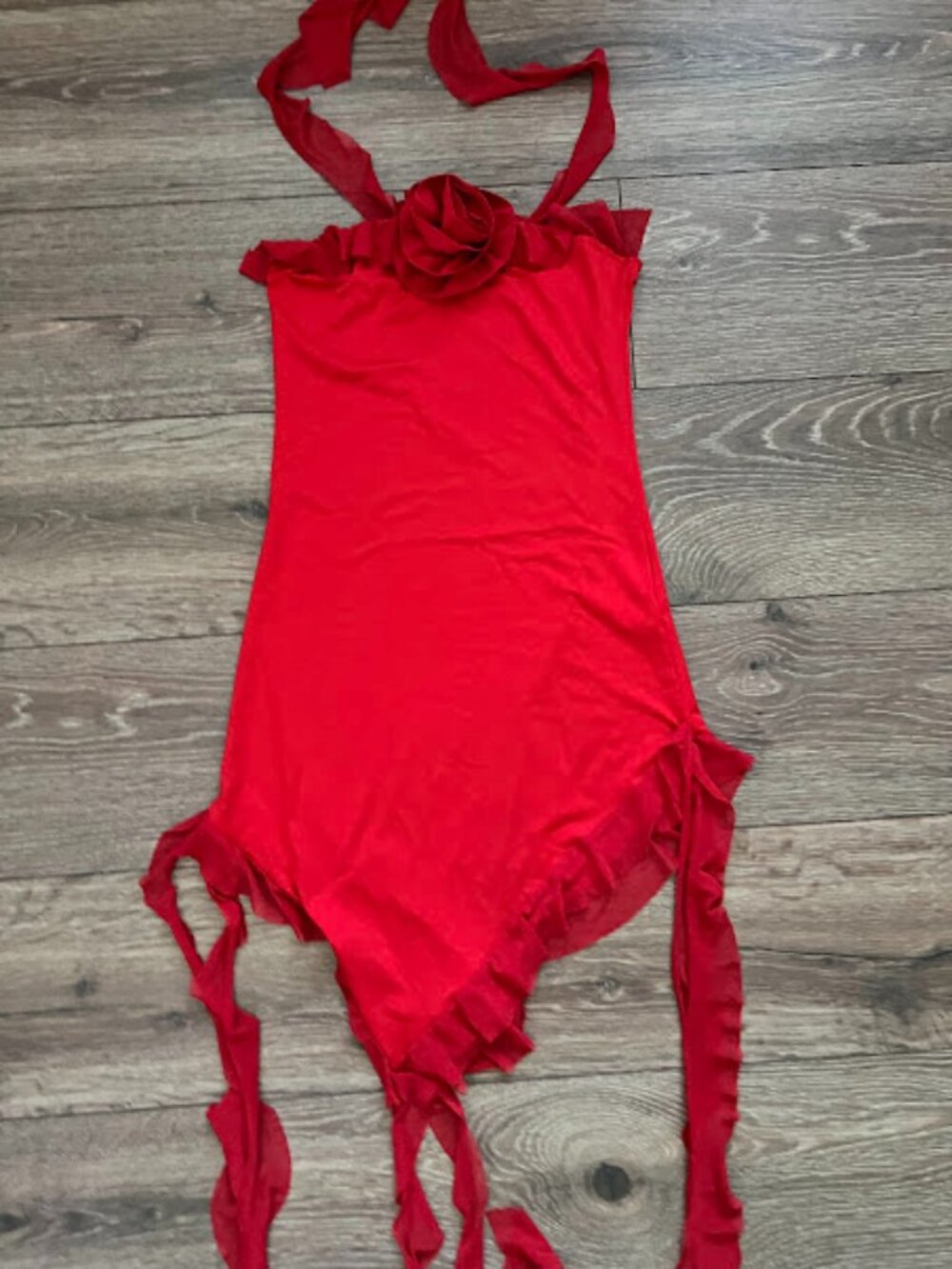Unbranded Red Ruffle Rosette Detail Mini Dress Size Medium